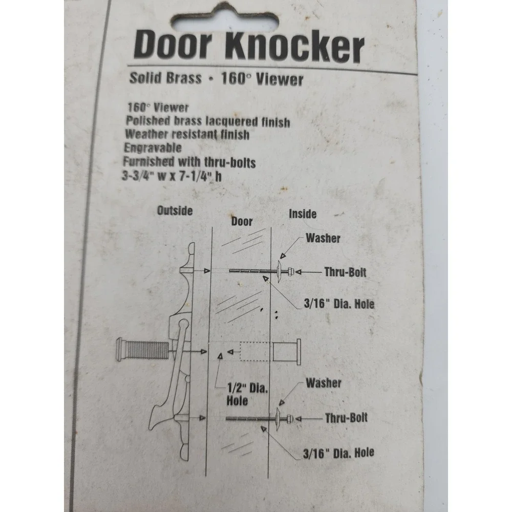 New Ultra Hardware Solid Brass Door Knocker W/ 160° Viewer Peephole
